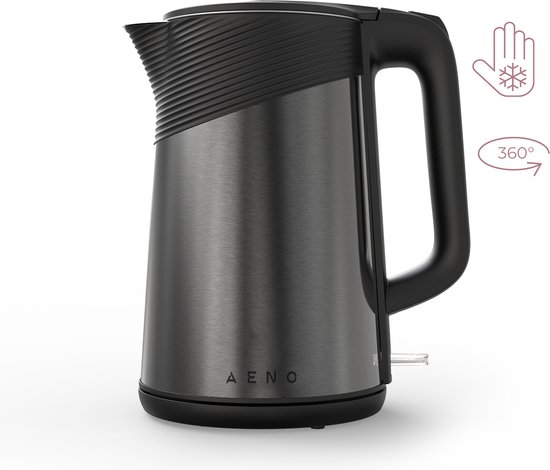 AENO EK3 waterkoker - 1,7L - 2200W - 360 graden draaibaar - Droogkookbeveiliging - indicatielamp - Ingebouwde haspel - AISI 304 staal - Zwart