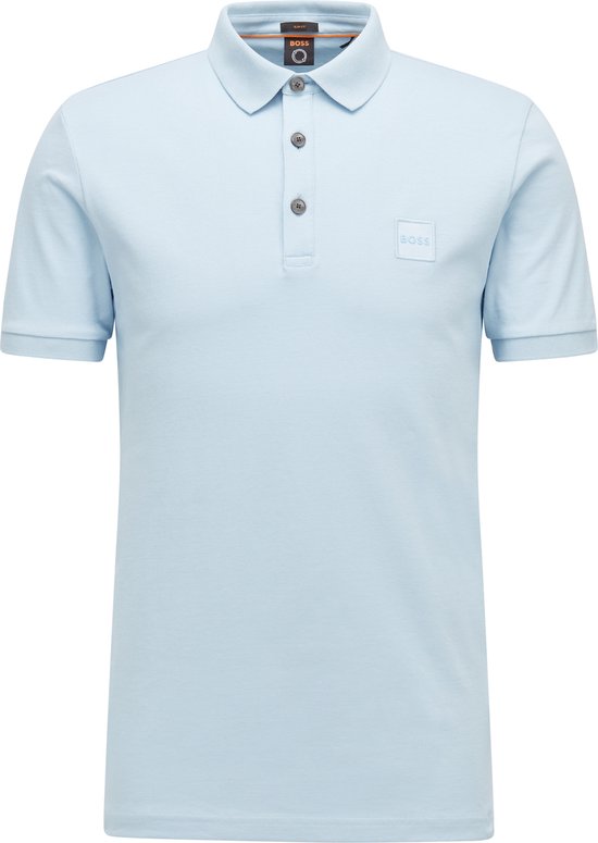 HUGO BOSS Passenger slim fit polo - stretch heren polo korte mouw - grijs-blauw - Maat: S