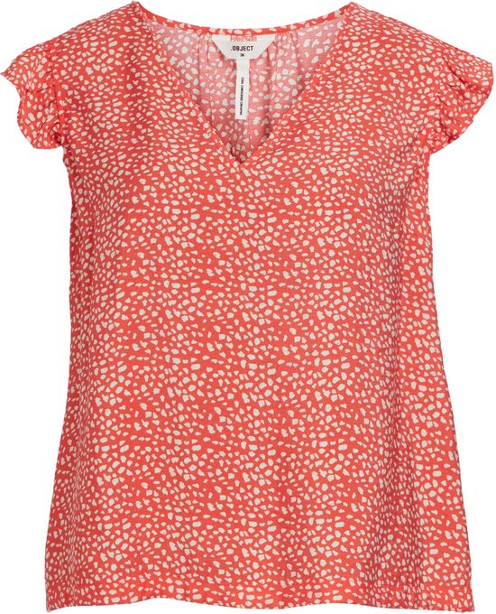Object T-shirt Objleonora Seline S/s Top 126 Div 23041618 Hot Coral/leo Ladies Size - 40