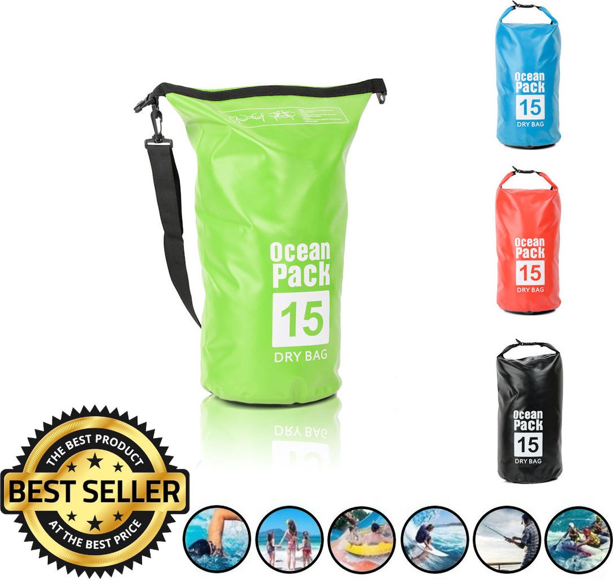 Decopatent® Waterdichte Tas - Dry bag - 15L - Ocean Pack - Dry Sack - Survival Outdoor Rugzak - Drybags - Boottas - Zeiltas -Groen