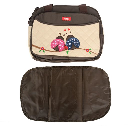 Praktische Luiertas - Baby Verzorgingstas- Inclusief Verschoningsmatje - Flessenhouder - Lieveheersbeestjes - Bruin van Olivia & Jane — afbeelding 2