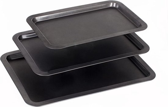 Kitcheneur 3-Pack diepe braad- en bakplaat Set x2 Medium (33cm) & x1 Groot (38cm) Non-Stick Roosteren Blikken voor Ovens - Duurzaam, Vaatwasmachinebestendig, Multifunctionele Oven Trays & Bakvormen