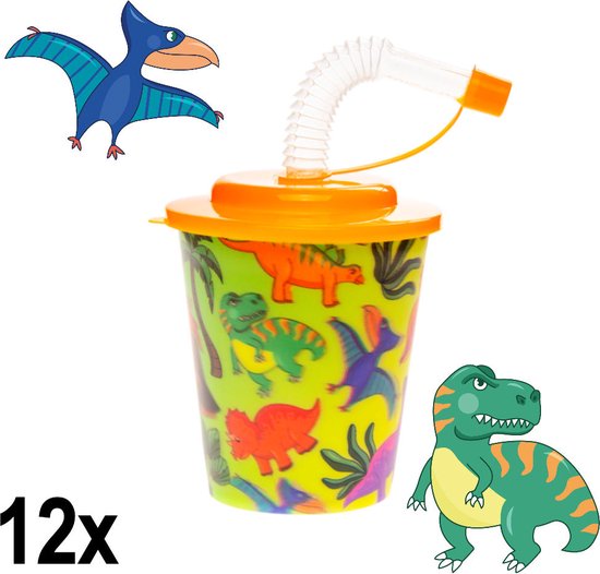 12 STUKS DINOSAURUS 3D Drink Beker met Rietje en Deksel - 250ML - Dino Plastic Bekers - Kinderfeestje - Kinderverjaardag Bekertjes - Traktatie - Uitdeelcadeaus van Venco Kids. — afbeelding 3