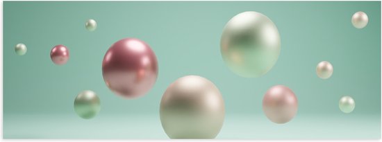 Poster Glanzend – Abstracte Witte en Roze Parelmoer Ballen - 90x30 cm Foto op Posterpapier met Glanzende Afwerking