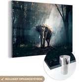 Glasschilderij olifant - Wilde dieren - Bos - Natuur - Muurdecoratie glas - Woondecoratie - 120x80 cm - Schilderij glas - Wanddecoratie slaapkamer - Glasplaat