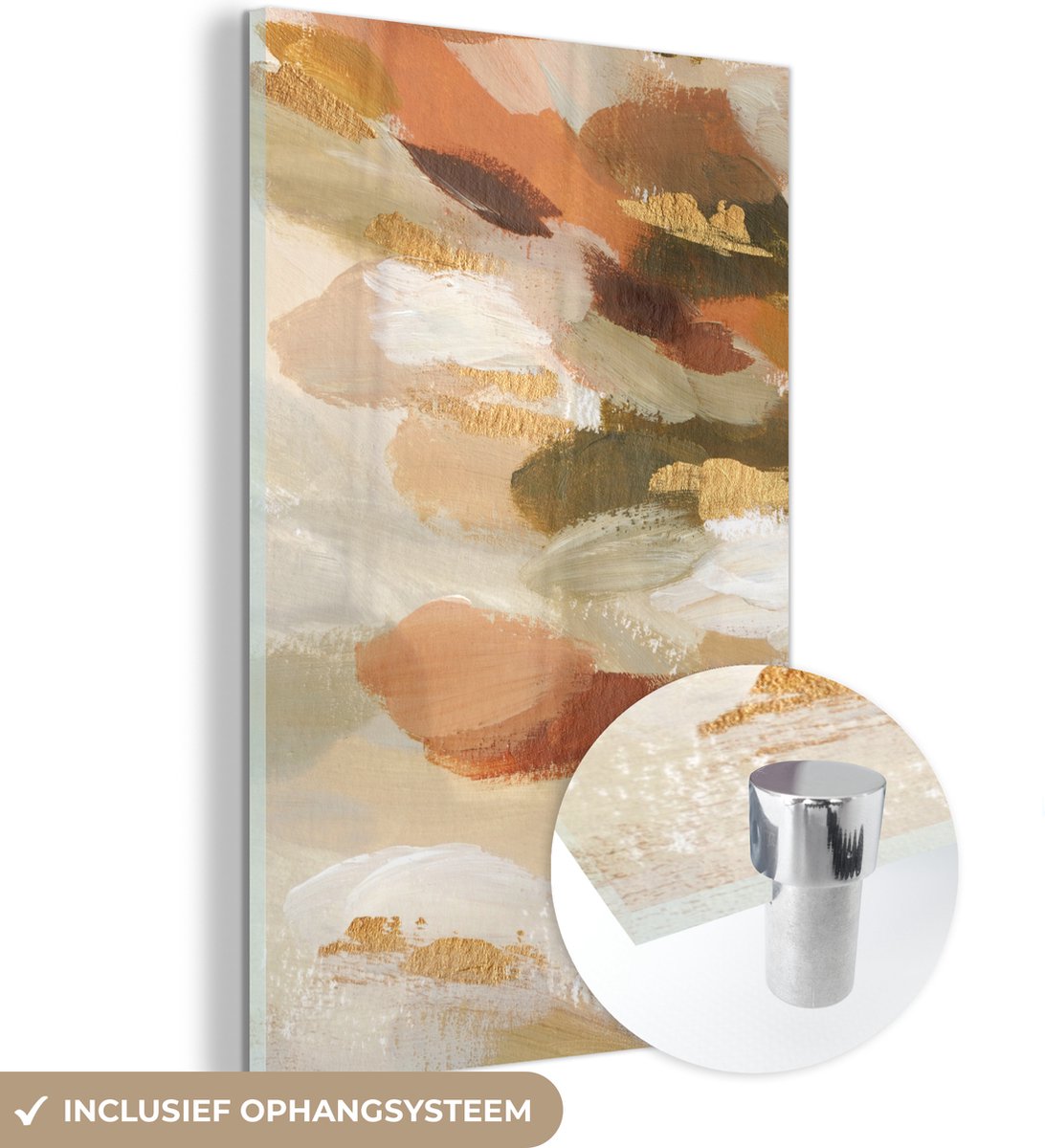 MuchoWow® Glasschilderij 20x30 cm - Schilderij acrylglas - Verf - Goud - Rood - Foto op gl