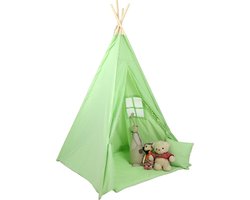 Tipi tent - speeltent - met vloermat en kussens – groen