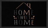 Deurmat Home Sweet Home - zwart/crème - wasbaar 30°C 45x75 cm