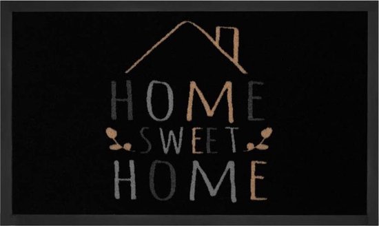 Deurmat Home Sweet Home - zwart/crème - wasbaar 30°C 45x75 cm