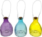Wespenvanger Glas - 3 Kleuren - paars - blauw - geel - Set van 3 - 9 x 9 x 14 cm