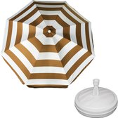 Parasol - Or/ blanc - D160 cm - sac de transport inclus - pied de parasol - 42 cm