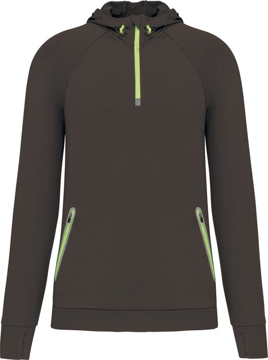 Unisex sportsweater met capuchon en driekwarts halsrits 'Proact' Dark Grey - XS
