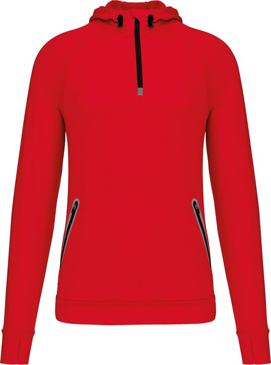 Pull de sport unisexe avec capuche et fermeture éclair trois-quarts au cou ' Proact' Rouge - S