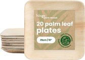 HAAGO 20 Assiettes en feuille de palmier (25x25cm, carrées) biodégradables - Services de table de mariage, pique-nique et vaisselle d'extérieur respectueuse de l'environnement - Passe au micro-ondes
