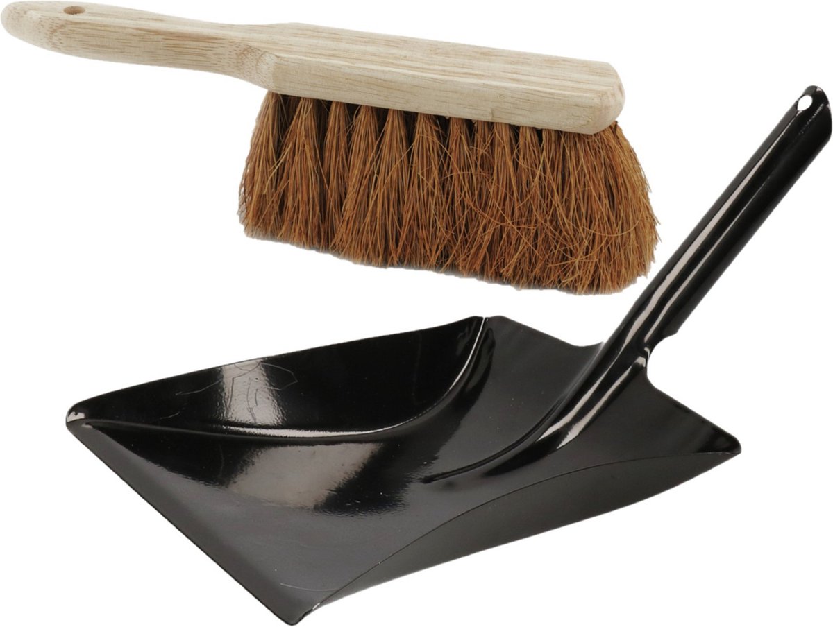 Goedkoopste Stoffer en blik zwart van kokosvezel en metaal voor binnen en buiten