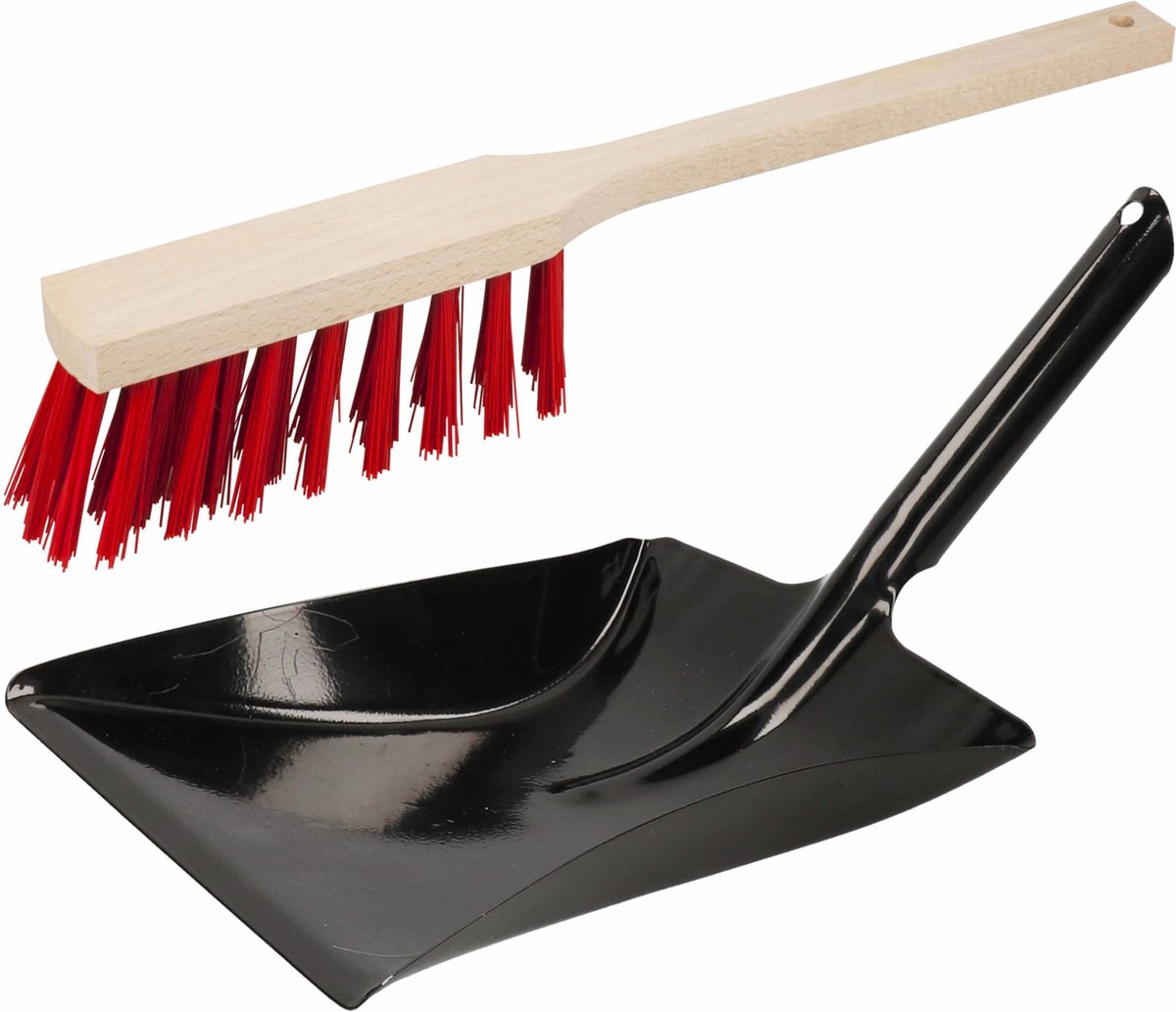 Goedkoopste Stoffer en blik zwart/rood van metaal voor buiten - Harde borstel/handveger