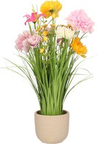 Kunstbloemen boeket lila paars - in pot wit - keramiek - H40 cm