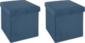 Atmosphera Poef/hocker/voetenbankje - 2x - opbergbox - blauw - PU/MDF - 38 x 38 x 38 cm - opvouwbaar