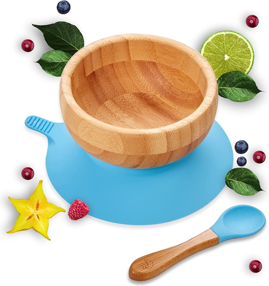 Kleiner Fuchs Baby Bowl Made of Natural Bamboo with Non-Slip Suction Cup, Bowl Set with Matching Baby Spoon, High-Quality Children's Tableware Set in a Gift Box, Base Design
