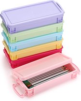6 Packs Stapelbare Snoep Kleur Potlood Dozen - Multifunctionele Plastic Opbergdoos Briefpapier Houder Thuiskantoor Geel Groen Blauw Roze Paars Roze Rood