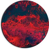 Dibond Muurcirkel - Rood met Zwarte Vlekken - 20x20 cm Foto op Aluminium Muurcirkel (met ophangsysteem)