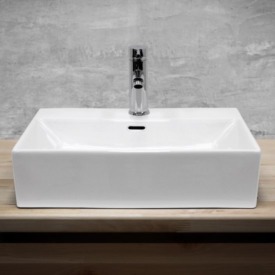 Lavabo avec vidage avec trop-plein 51,5x36x13 cm céramique blanche