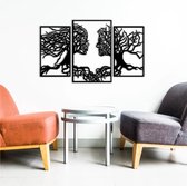 BT Home - 3 stucks Levensboom en gezichten modern deco muurdecoratie - Wanddecoratie - Zwart - Houten art - Muurdecoratie - Line art - Wall art - Bohemian - Wandborden - Woonkamer - 83x50 cm
