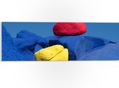 PVC Schuimplaat - Rode en Gele Kei op Blauwe Keien - 60x20 cm Foto op PVC Schuimplaat (Met Ophangsysteem)