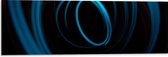 Dibond - Willekeurige Blauwe Cirkels in Donkere Omgeving - 90x30 cm Foto op Aluminium (Met Ophangsysteem)