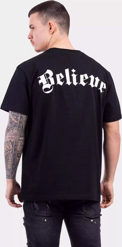 24 Uomo Believe T-Shirt Heren Zwart - Maat: L