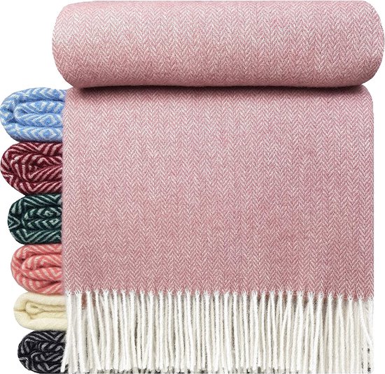 Plaids.shop® Wollen Plaid - OSLO - Oud Roze (140x200cm) Deken - 100% Wol