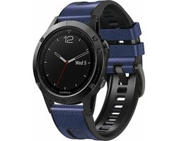 By Qubix - Geschikt voor Garmin bandje - 22mm Quickfit - leer + siliconen bandje - Blauw - Geschikt voor Garmin Approach S60 & S62 / Instinct / Instinct 2 (Solar)