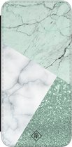 Casimoda® bookcase - Geschikt voor Samsung Galaxy S21 FE - Hoesje met pasjeshouder - Minty Marmer Collage - Mint - Kunstleer