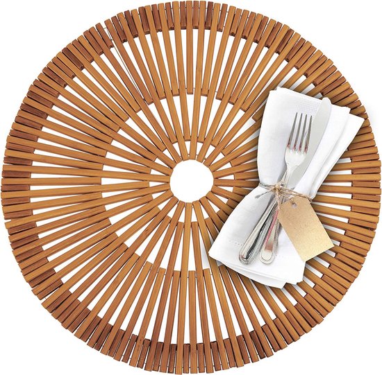 Bamboeplacemat/placemats, handgemaakt, rond, 38 cm, bamboe, Saleen