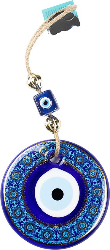 Suspension Murale Oeil De Fatma - Croix En Perles De Verre - Amulette Turque Fait Main