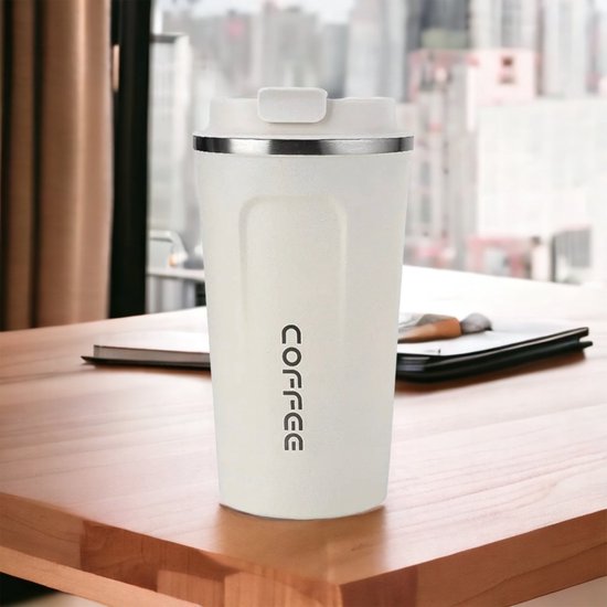 Koffiebeker To Go - RVS thermosbeker - Drinkfles - Herbruikbare koffiebeker - 500 ml - Wit