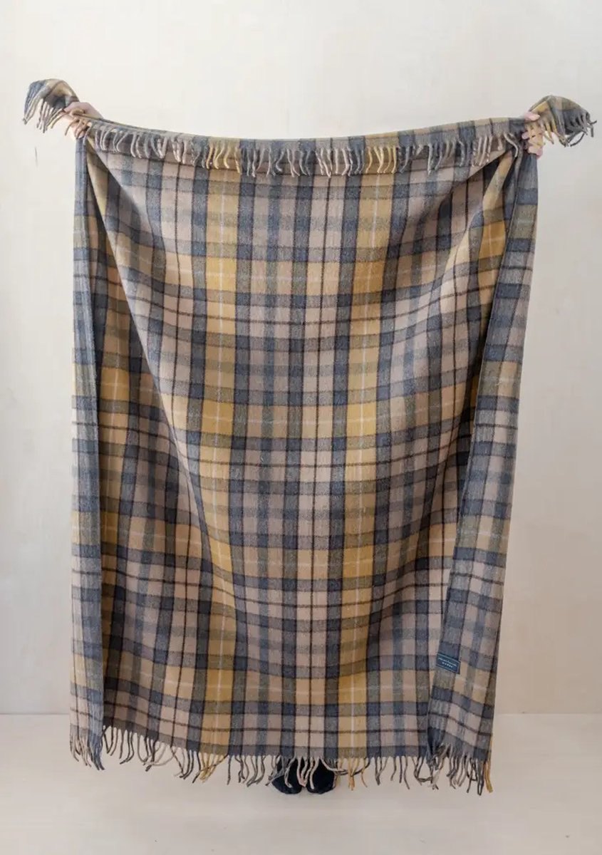 TBCo Wollen Plaid XL - Buchanan Natural Tartan (145x190cm) - Deken (Sprei) met Franjes - Gerecycled Wol