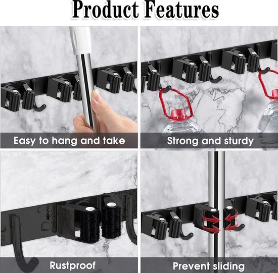 Bezemhouder Wand / Bezemhouder - Gereedschap houder - Bezem ophangsysteem Multi Wand Houder - Hanging system garden tools - 5 houders + 4 haken van Simply Home — afbeelding 3