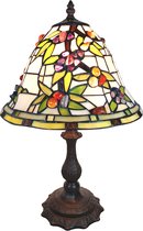 HAES DECO - Tiffany Tafellamp 31x31x47 cm Beige Groen Glas Bloemen Tiffany Bureaulamp Tiffany Lampen Glas in Lood