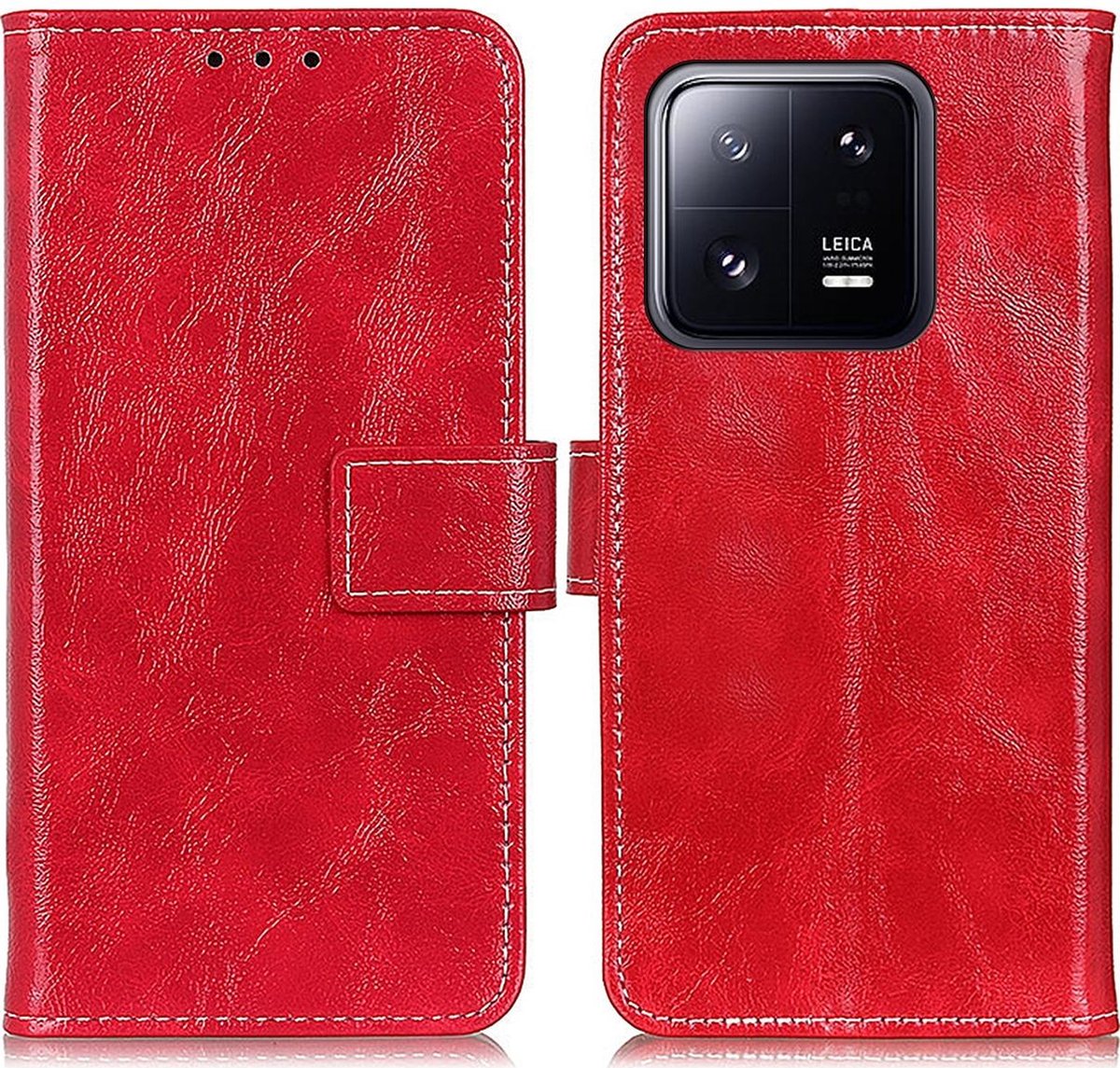 Mobigear Telefoonhoesje geschikt voor Xiaomi 13 Hoesje | Mobigear Basic Bookcase Portemonnee | Pasjeshouder voor 3 Pasjes | Telefoonhoesje voor Pinpas / OV Kaart / Rijbewijs - Rood