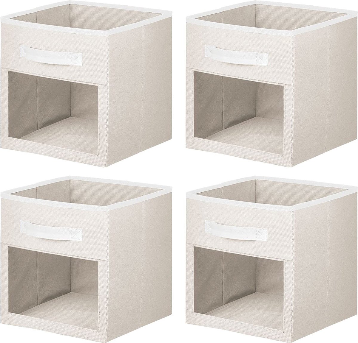 Opbergbox in 2-delige set - opbergmand - voor slaapkamer/babykamer - met zichtvenster/vierkant/stof/stippenpatroon - crème/wit