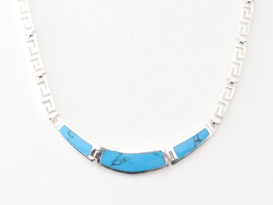 Hoogglans zilveren collier met blauwe turkoois