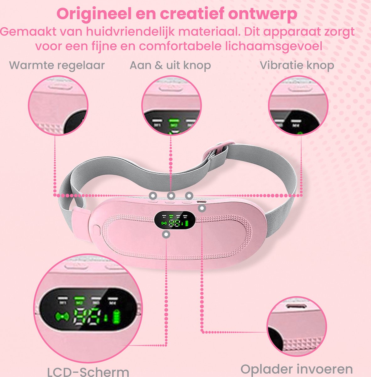 Afbeelding 3 van Luxe Menstruatie Warmteband - Inclusief Gratis E-book - Massagekussen - 3 Warmtestanden - Triltechnologie - Menstruatieband - Roze