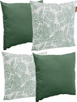 Hesperide Bank/sier/tuin kussens - binnen/buiten - set 4x stuks - palm print/groen - 40x40 cm