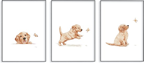 No Filter - Kinderkamer posters - 3 stuks - 30x40 cm / A3 formaat - Puppy / Hond posters Babykamer decoratie posters