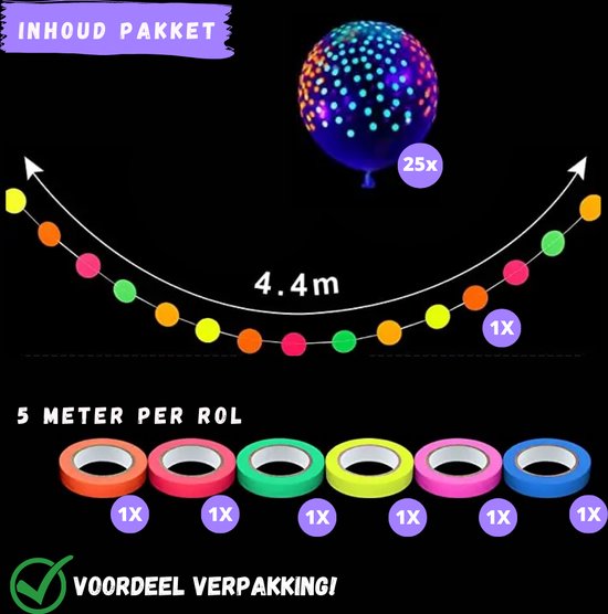 PartyPakket® Neon versiering - Blacklight versiering - Glow In The Dark - Neon Party - Ballonnen - Neon Slingers - All-in-one Feestpakket - Decoratie - Feestpakket - PartyPakket