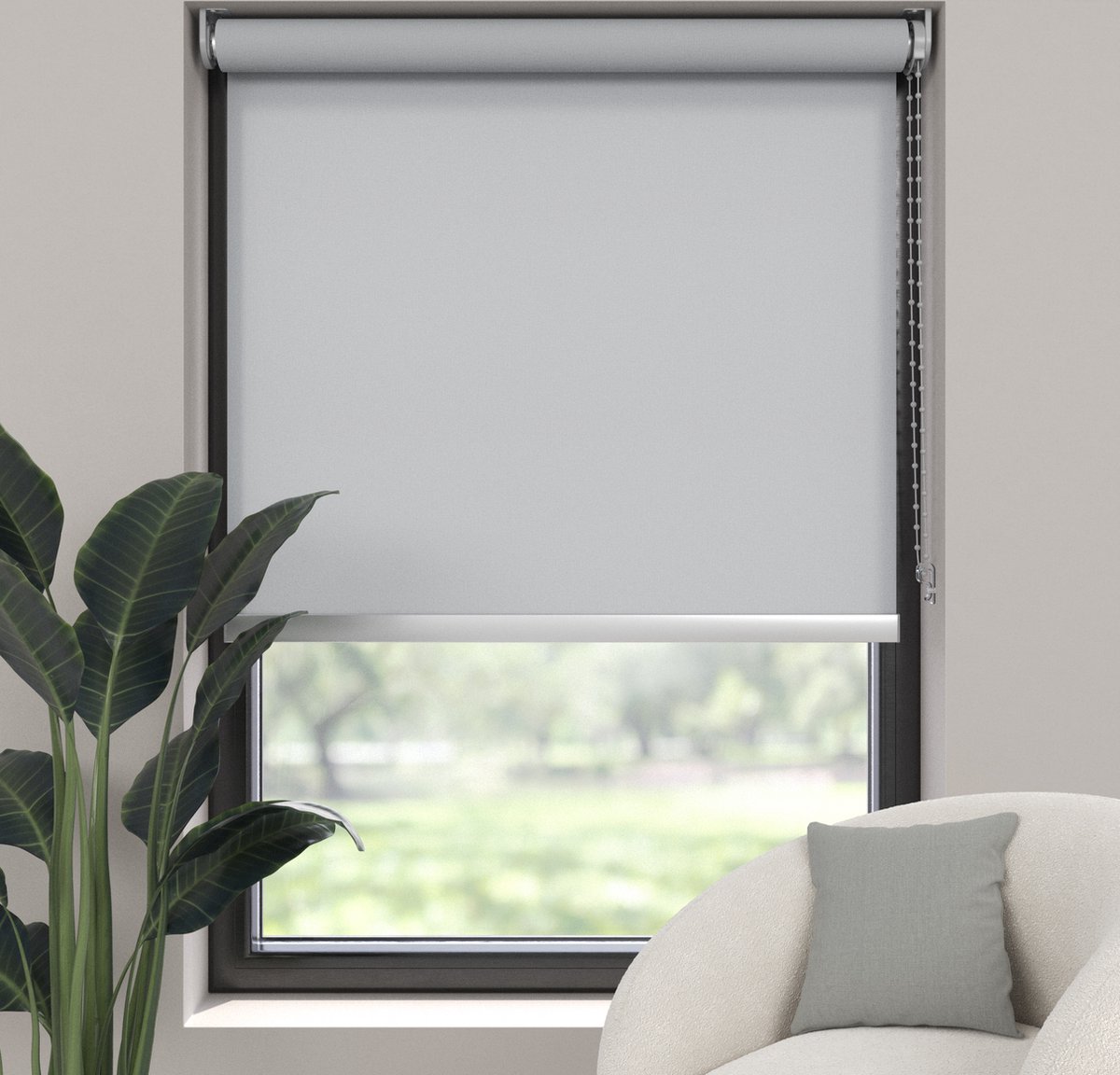 Dutchblinds Rolgordijn - lichtdoorlatend - Licht Grijs - 50x190cm - Raamdecoratie op maat