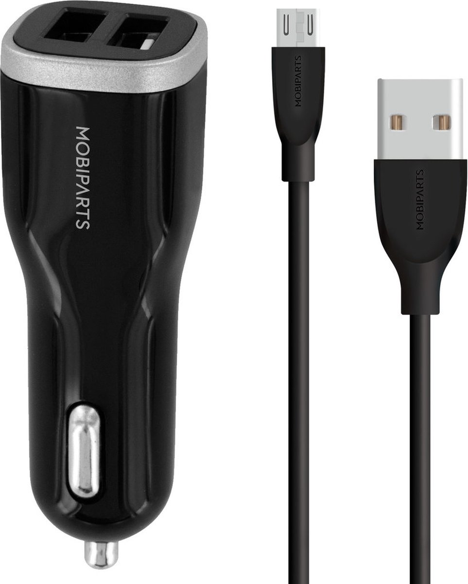 Mobiparts Autoloader - 12W/2.4A - 2 USB Poorten - Smart IC + Micro USB Kabel - Zwart