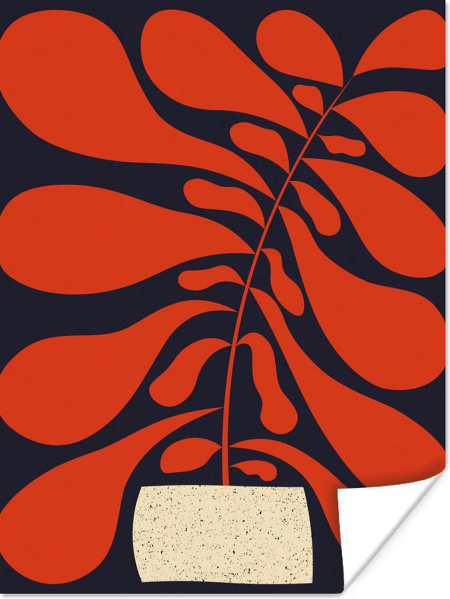 Poster Plant - Rood - Abstract - Vaas - 90x120 cm