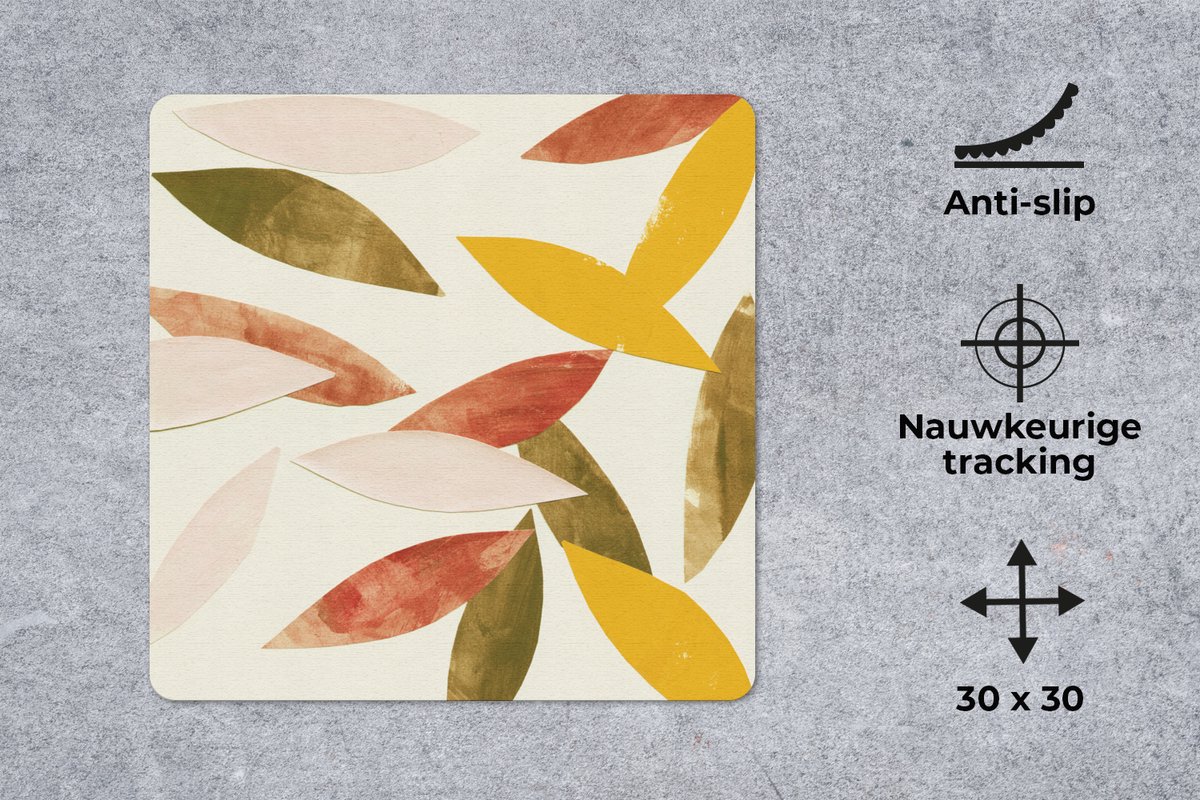 Muismat 30x30 cm - Mousepad Bladeren - Planten - Kleuren - Pastel - Muismatten